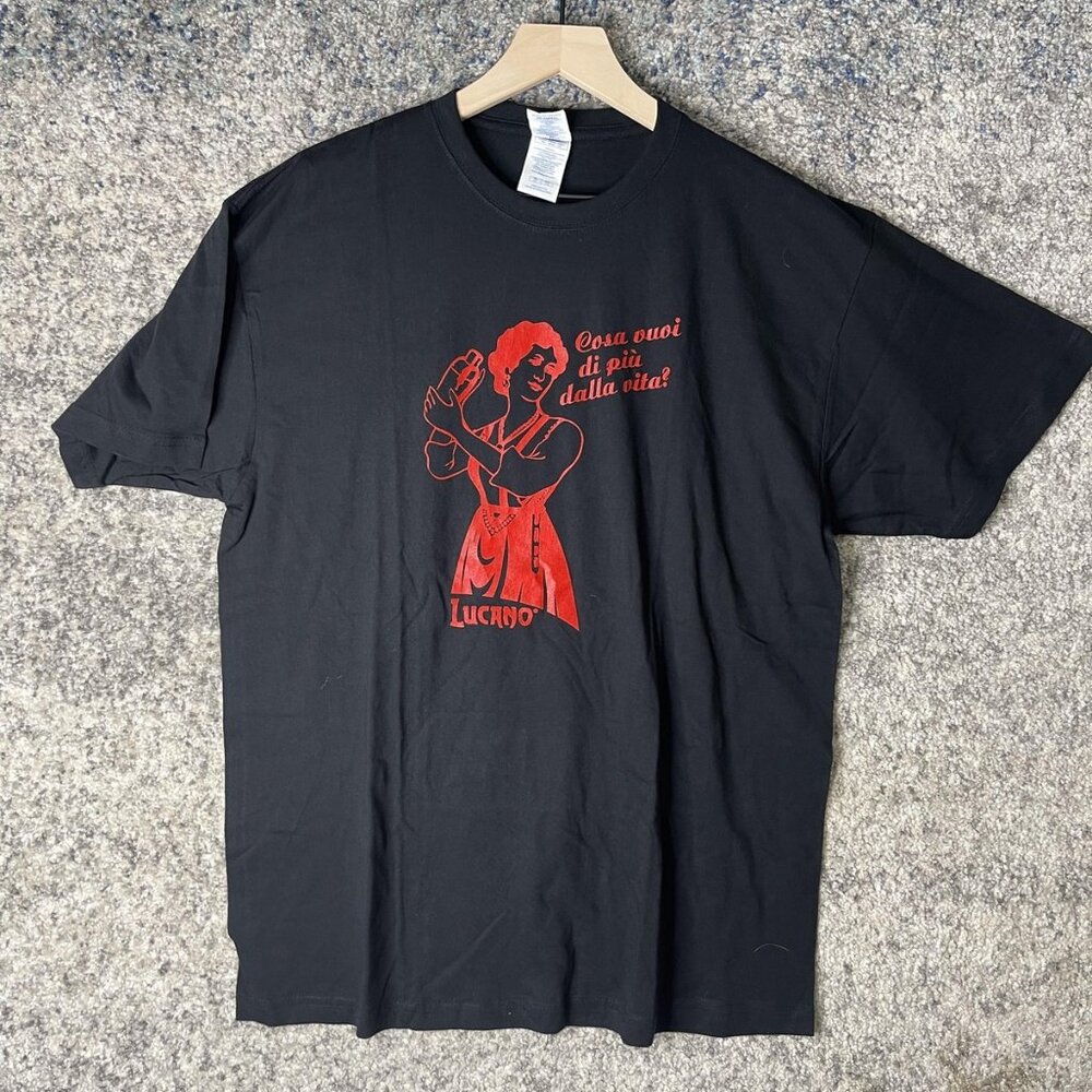 Amaro Lucano Shirt‎ Mens XL Black Italian Slogan Graphic Tee Liqueur Alcohol